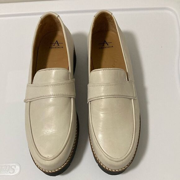 Aquatalia Marice Womens Cream Leather Loafer. Size 9. - Picture 1 of 7